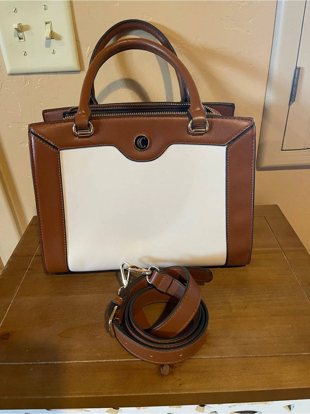 Amazon Two-Tone Satchel - White and Brown